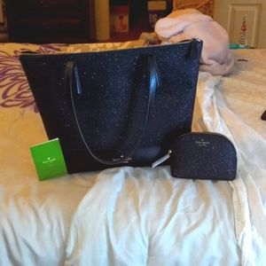 Kate Spade black glitter lola purse and coin purse